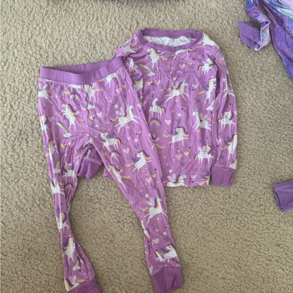 Little Sleepies Purple and White Pajama Set with Unicorn Print